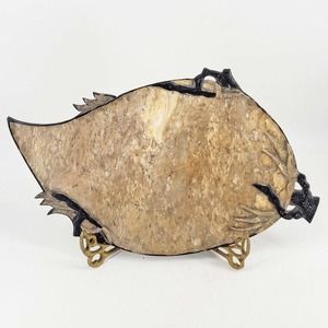 Vintage Hand Painted Carved Decorated Stone Tea Tray Trivet